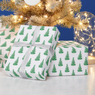 Green Watercolor Pine Tree Pattern  Wrapping Paper