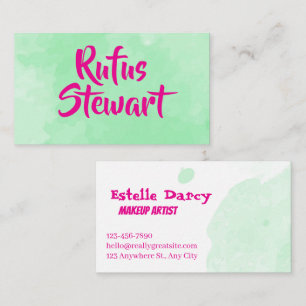 Green Watercolor Pink Script Business Card