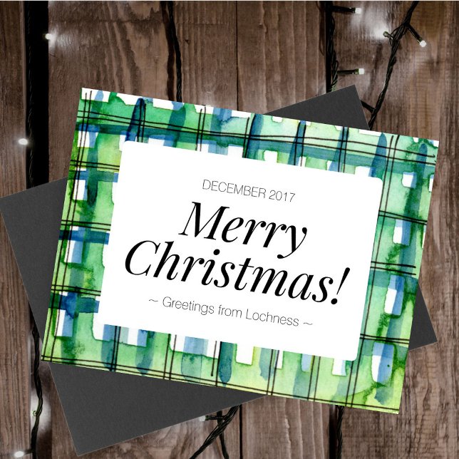 Green Watercolor Plaid Merry Christmas Holiday Postcard (Creator Uploaded)