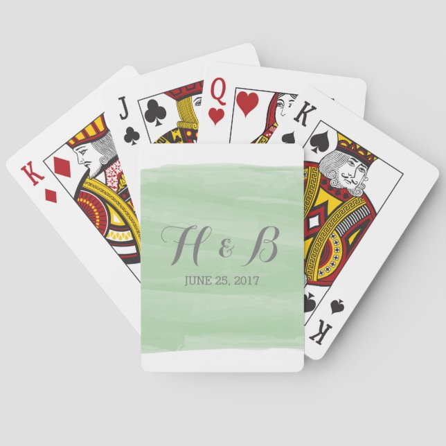 Green Watercolor Playing Cards (Back)