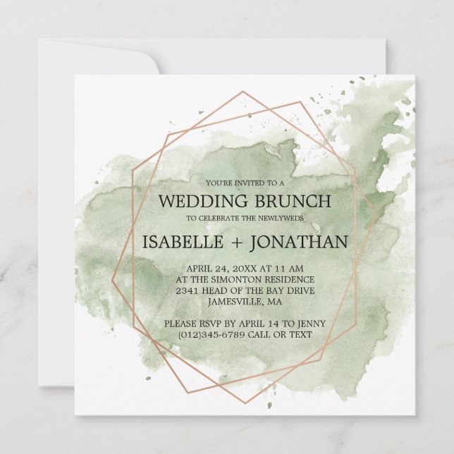 Green Watercolor Post-Wedding Brunch Invitations (Front)