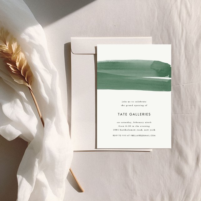 Green Watercolor Ribbon Invitation (Green watercolor opening ribbon invitation.)