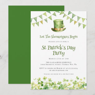 Green Watercolor Shamrock St Patrick's Day Party Invitation