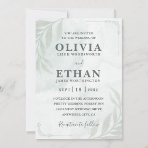 Green Watercolor Simple Minimalist Wedding  Invitation