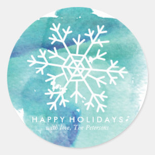 Green Watercolor Snowflake Classic Round Sticker