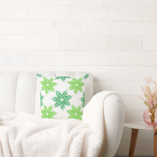 Green Watercolor Snowflake Pattern Cushion