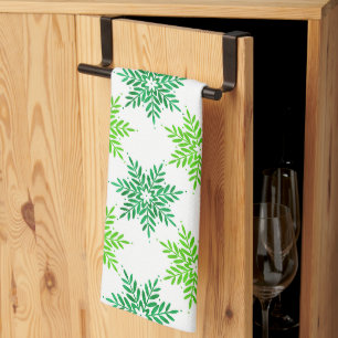 Green Watercolor Snowflake Pattern Tea Towel