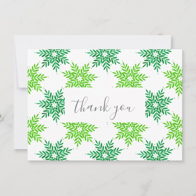 Green Watercolor Snowflake Pattern Thank You Card (Front)