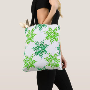 Green Watercolor Snowflake Pattern Tote Bag