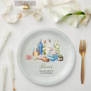 Green Watercolor Spa and Wellness Bachelorette Paper Plate