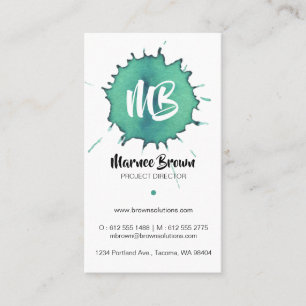 Green Watercolor Stain - Monogram Business Card
