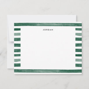 Green Watercolor Stripe Thank You Note Card