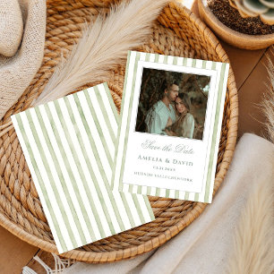 Green Watercolor Stripe Wedding Photo Save The Date