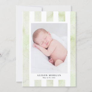 green watercolor stripes modern birth announcement