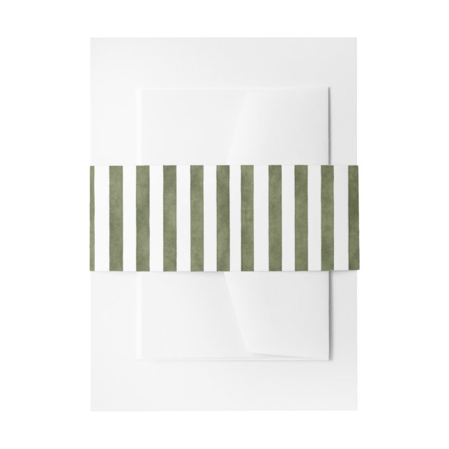 Green Watercolor Stripes Wedding Invitation Belly Band (Front Example)