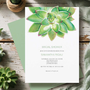 Green Watercolor Succulent Bridal Shower Invitation