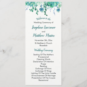 Green Watercolor Succulent Wedding Programs Programme