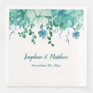 Green Watercolor Succulents Wedding Napkins