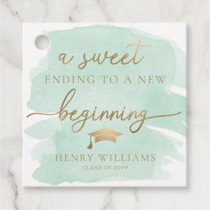 Green Watercolor Sweet New Beginning Graduation Favour Tags