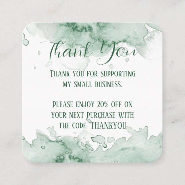 Green Watercolor Thank You Card (Back)