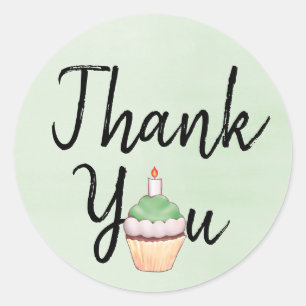 Green Watercolor Thank You Cupcake Classic Round Sticker