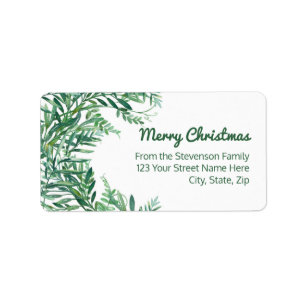 Green Watercolor Tropical Leaves Christmas Label