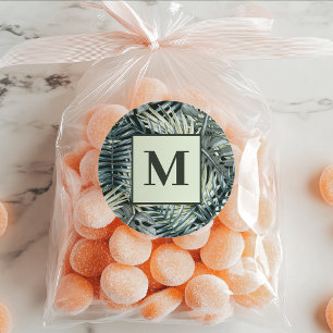 Green Watercolor Tropical Leaves Classic Round Sticker