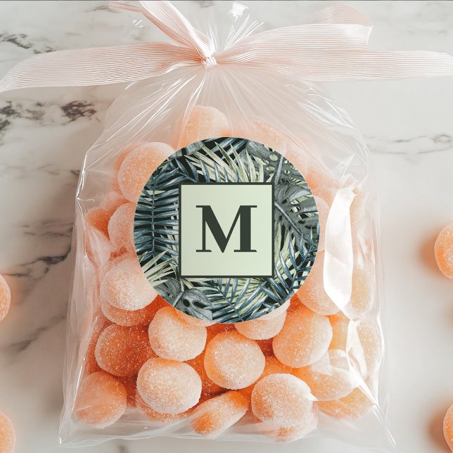 Green Watercolor Tropical Leaves Classic Round Sticker (Creator Uploaded)