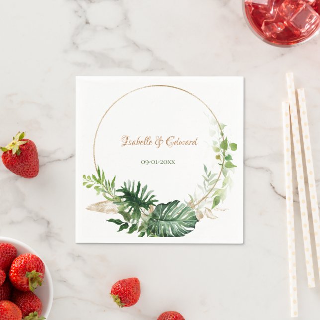 Green Watercolor Tropical Monstera Leaves Paper Na Napkin (Insitu)