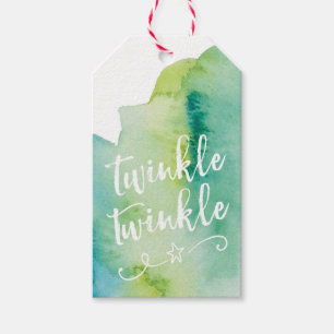 Green watercolor Twinkle Christmas gift tags