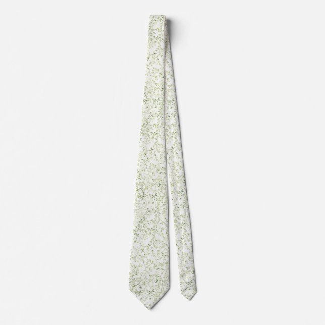 Green Watercolor Vines Greenery Elegant Tie (Front)