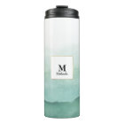 Green Watercolor Waves Monogram Tumbler
