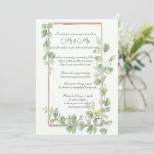 Green Watercolor Wedding Advice & Wishes   Card