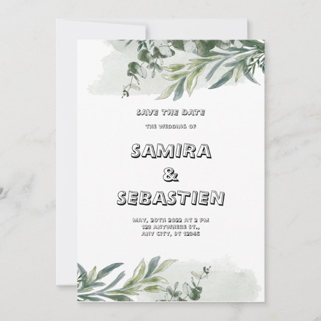 Green Watercolor Wedding Invitation (Front)