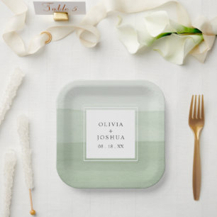 Green Watercolor Wedding Paper Plate