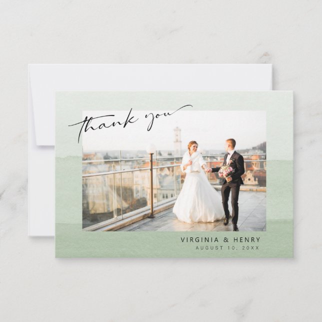 Green Watercolor Wedding Thank You Card (Front)