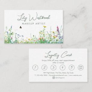 Green Watercolor Wildflower Floral Elegant Script Loyalty Card