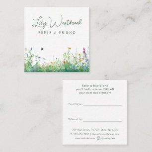 Green Watercolor Wildflower Floral Elegant Script Referral Card