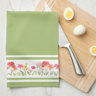 Green Watercolor Wildflower Kitchen Towels