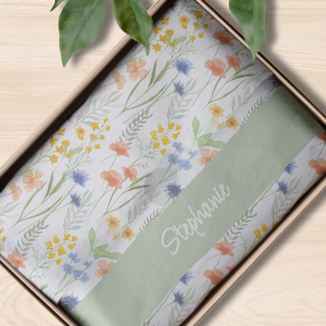 Green Watercolor Wildflower Name Tissue Paper (Creator Uploaded)