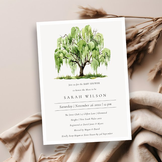 Green Watercolor Willow Tree Baby Shower Invite (Creator Uploaded)