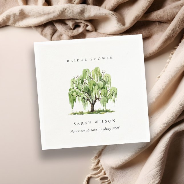 Green Watercolor Willow Tree Farm Bridal Shower Napkin (Creator Uploaded)