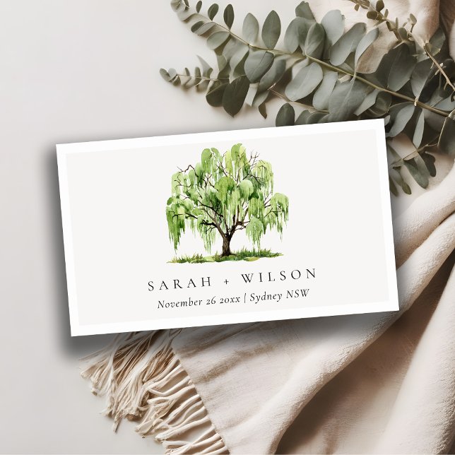 Green Watercolor Willow Tree Farm Wedding Website Business Card (Creator Uploaded)