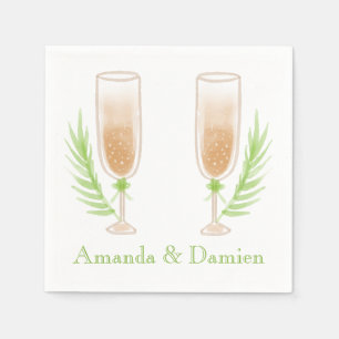 Green Watercolor Wine Glasses Personalised Wedding Napkin