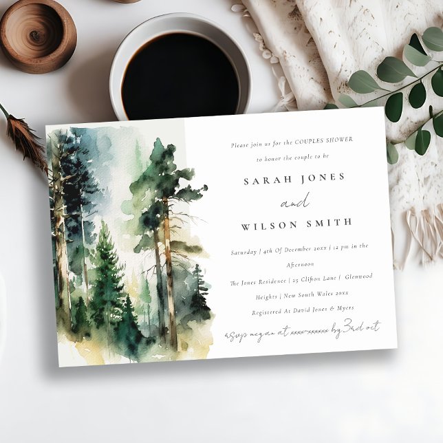 Green Watercolor Woodland Forest Couples Shower Invitation (Creator Uploaded)
