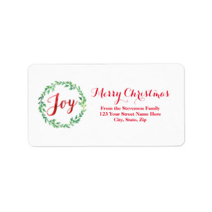 Green Watercolor Wreath Christmas Address Label