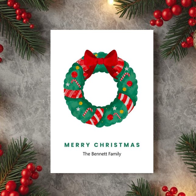 Green Watercolor Wreath Christmas Card (Creator Uploaded)