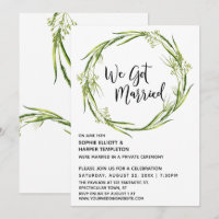 Green Watercolor Wreath We Got Married Typography