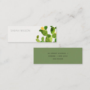 GREEN WATERCOLOUR DESERT CACTUS FLOWER ADDRESS MINI BUSINESS CARD