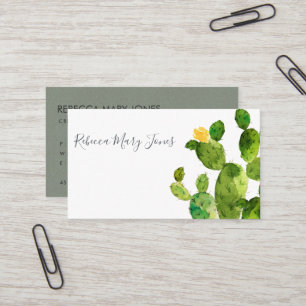GREEN WATERCOLOUR DESERT CACTUS FLOWER MONOGRAM BUSINESS CARD